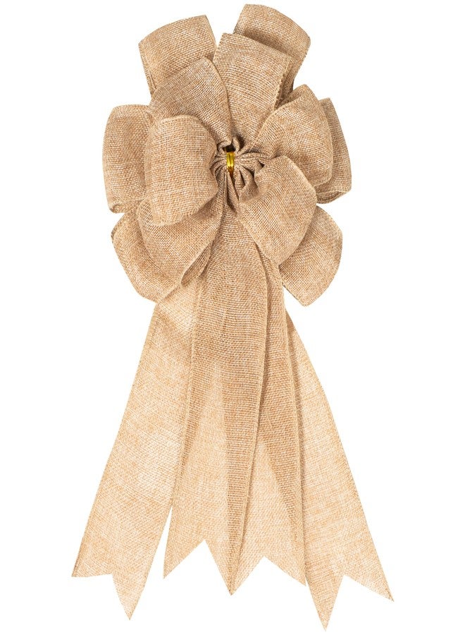 Granatan 1 Pcs Large Burlap Bow 14.9 x 9 inches, Farmhouse Burlap Fabric Bow for Wreath, Rustic Decorations for Home, Easter Bows for Wreaths - Image 1
